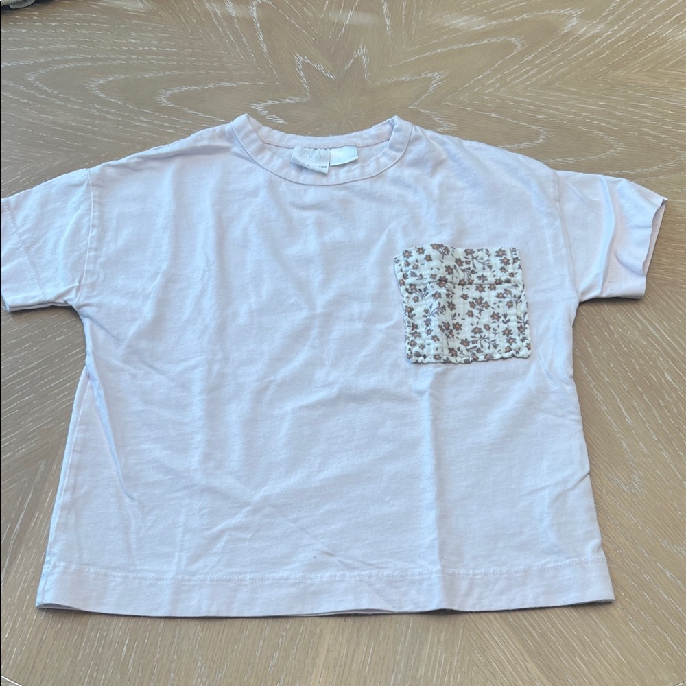 Zara Kids Floral Pocket Tee - Light Pink
